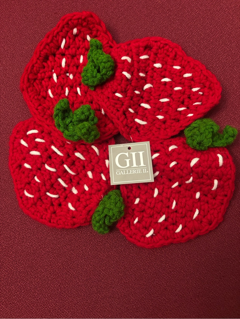 Gallerie II Crochet Strawberry Coasters Set. 4 Coasters. New With Tag!